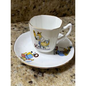 Vintage 1930's Gold Rimmed Sweet Children's Bone China Teacup & Saucer **AS IS**